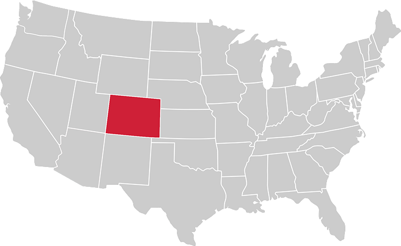 United States map with state of Colorado highlighted in Red