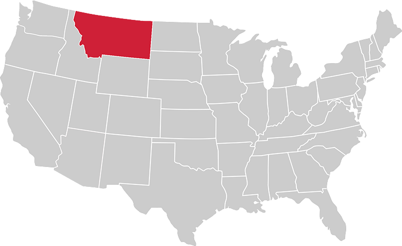 United States map with state of Montana highlighted in Red