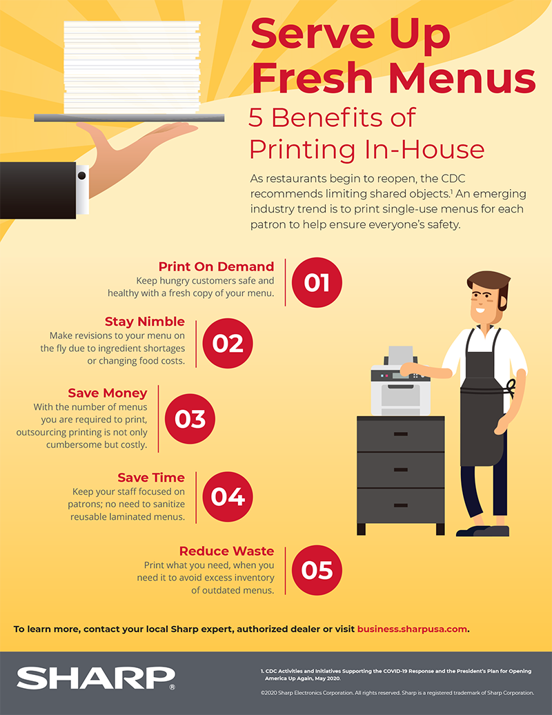 Serve Up Fresh Menus: 5 Benefits of Printing In-House infographic with text version below