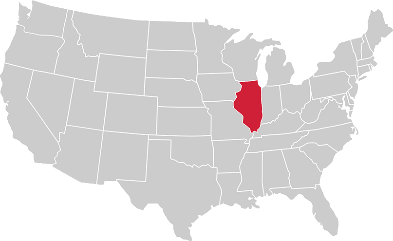United States map with state of Illinois highlighted in Red